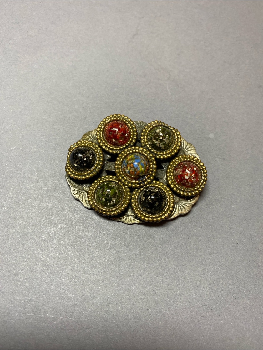 Vintage faux gemstone silver brooch